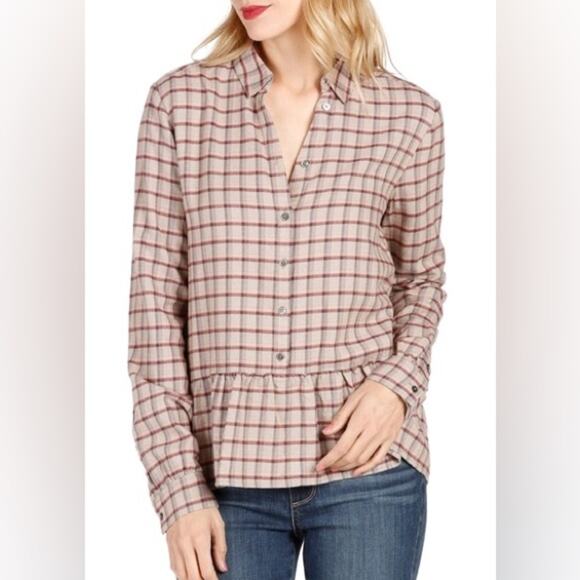 Paige Medium Jenelle Ruffle Plaid Shirt Cream Red Button Up Collared - Picture 1 of 4